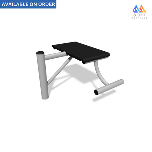 Adjustable exercise bench with a padded surface and metal frame, available in black and gray colors.