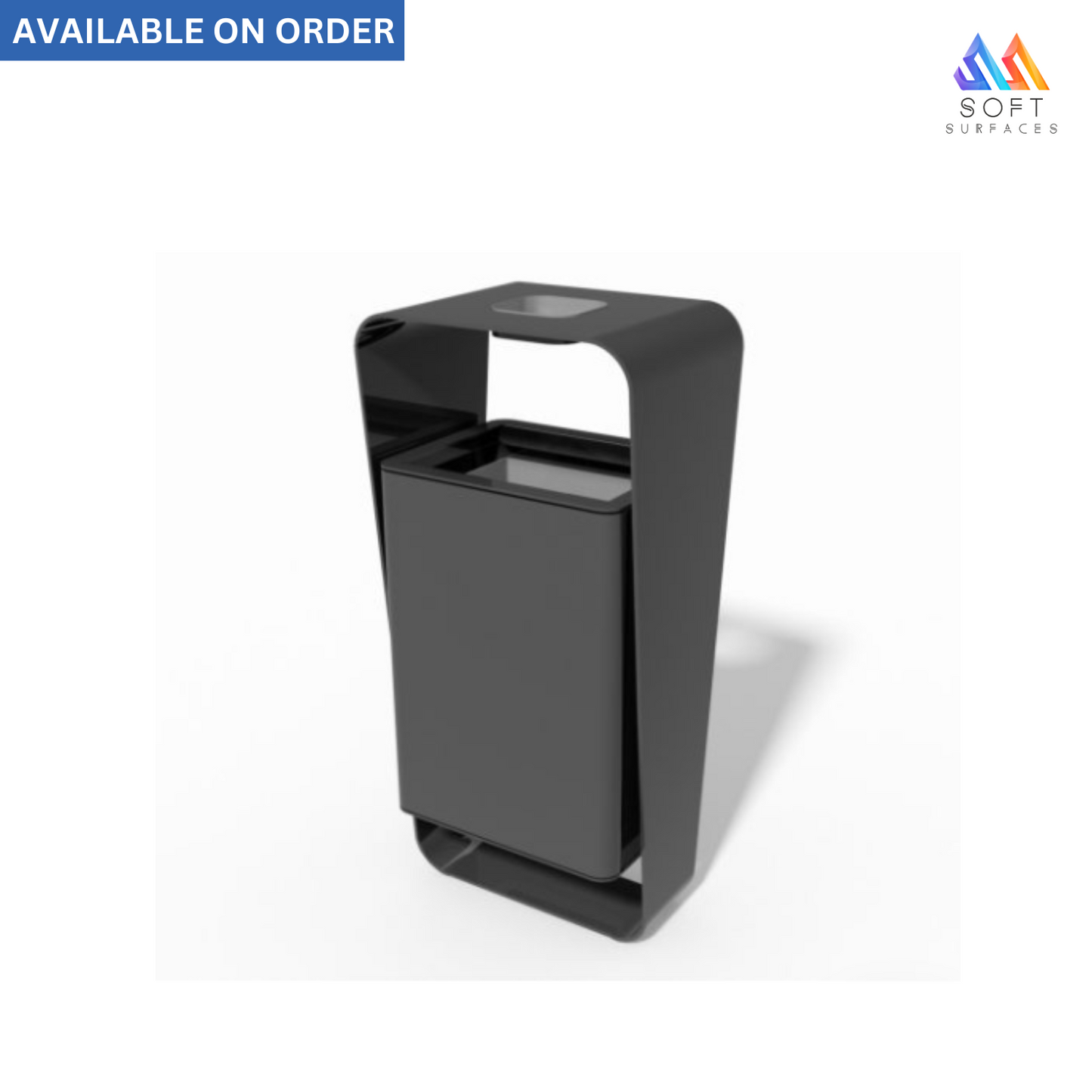Black rectangular waste bin with a central opening and a flat top