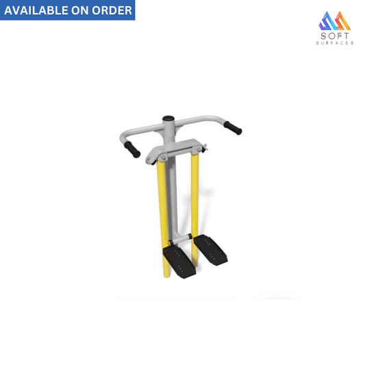 A silver and yellow abductor machine for fitness, with pedals and handles, on a white background. The text 'Available on order' is visible at the top.