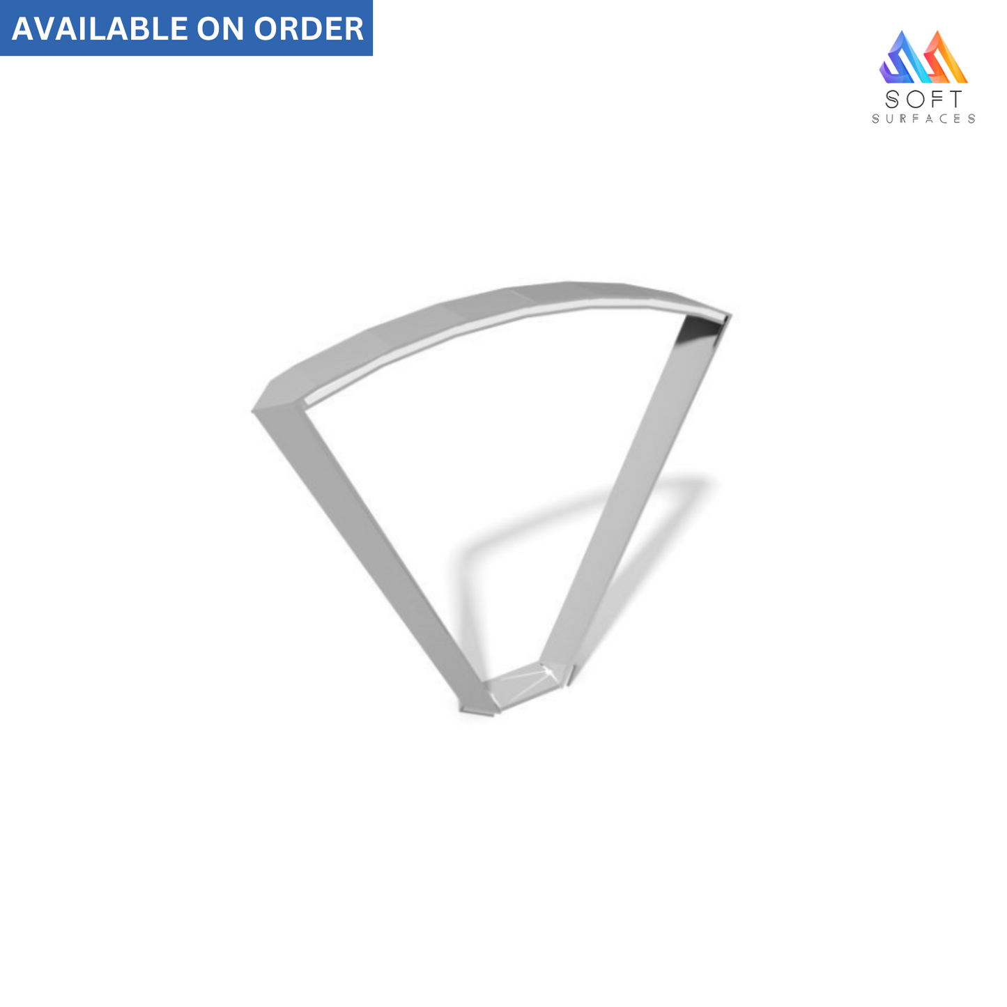 A silver bicycle stand with a triangular base and an arched top design, placed against a white background .