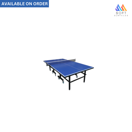 A blue outdoor table tennis table with foldable and removable features, set on a white background.