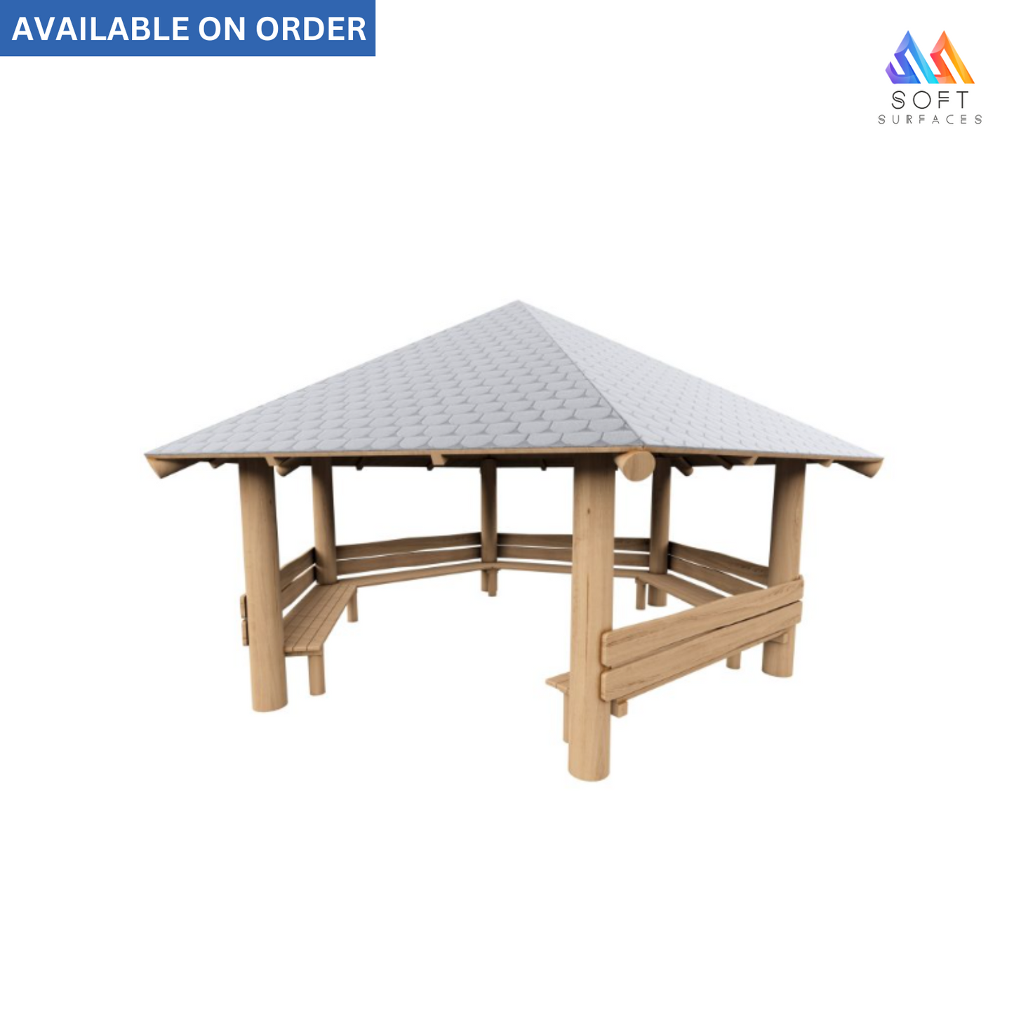 A rectangular robinia wood gazebo with a white canopy and brown framework