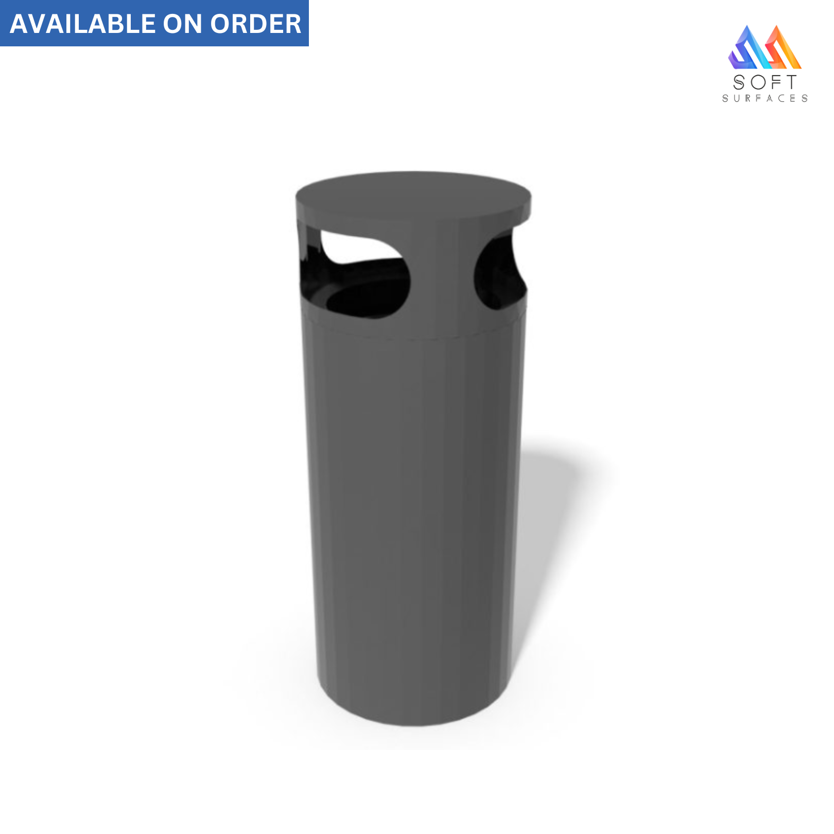 A gray waste bin with two handles and a lid