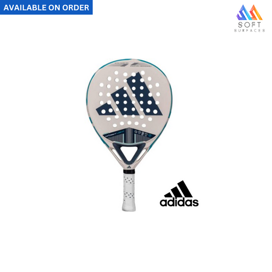 An adidas Cross IT Team Light racket with a predominantly blue and white color scheme, with the adidas logo visible on the handle.